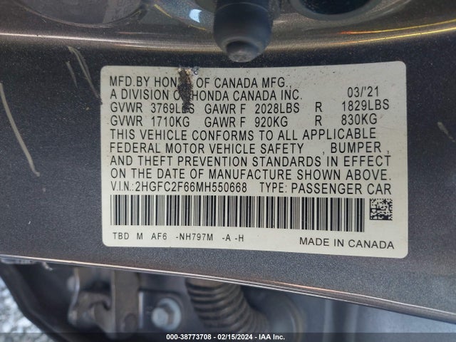 Honda Civic Lx 2021 2HGFC2F66MH550668 Image 9