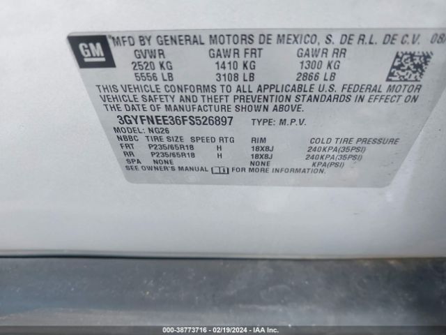 3GYFNEE36FS526897 Cadillac Srx Luxury Collection