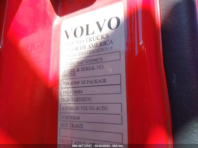 Aukcja sprzedaży 2016 Volvo Vn Vnl, vin: 4V4NC9EH7GN959073, numer aukcji: 38773747