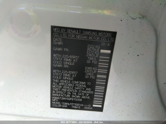 KNMAT2MV5GP670058 Nissan ROGUE S