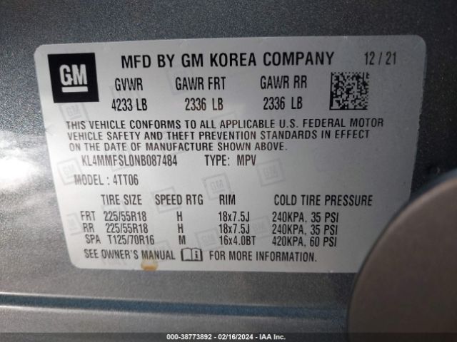 KL4MMFSL0NB087484 Buick Encore Gx Fwd Essence