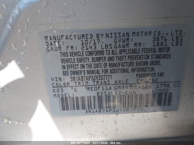 Nissan SENTRA S 2018 3N1AB7AP3JY207771 Image 9