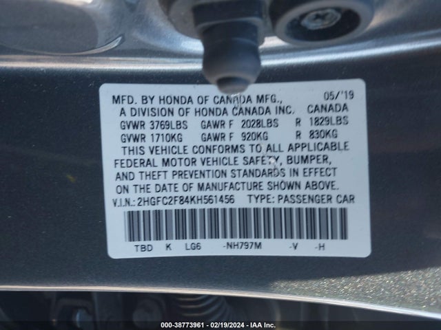 Honda Civic Sport 2019 2HGFC2F84KH561456 Image 9