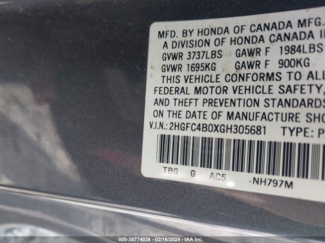 2HGFC4B0XGH305681 Honda Civic Lx-p