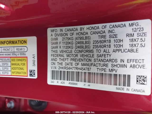 Honda Cr-v Ex-l Awd 2024 2HKRS4H77RH454787 Image 9