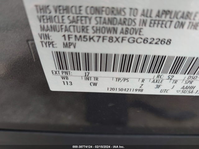 Ford Explorer Limited 2015 1FM5K7F8XFGC62268 Image 9
