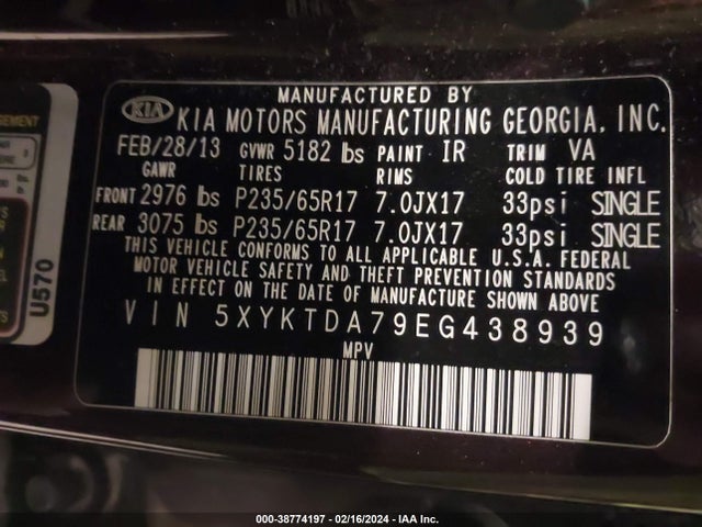 KIA Sorento Lx V6 2014 5XYKTDA79EG438939 Image 9