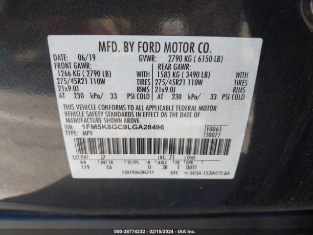 1FM5K8GC9LGA28496 Ford Explorer St