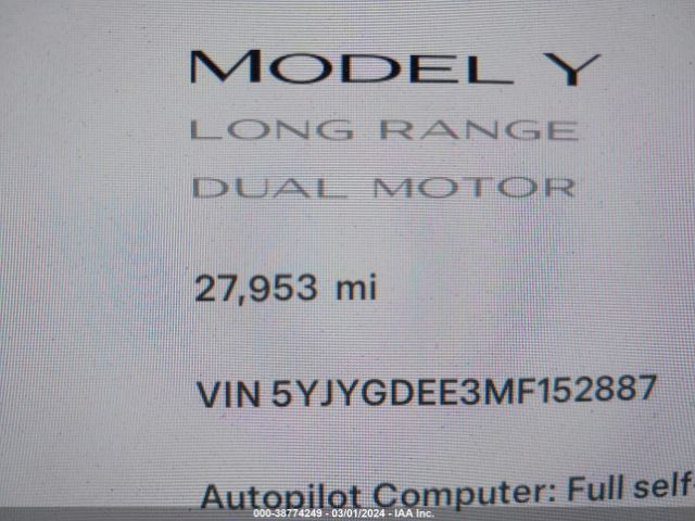 5YJYGDEE3MF152887 Tesla Model Y Long Range Dual Motor All-wheel Drive