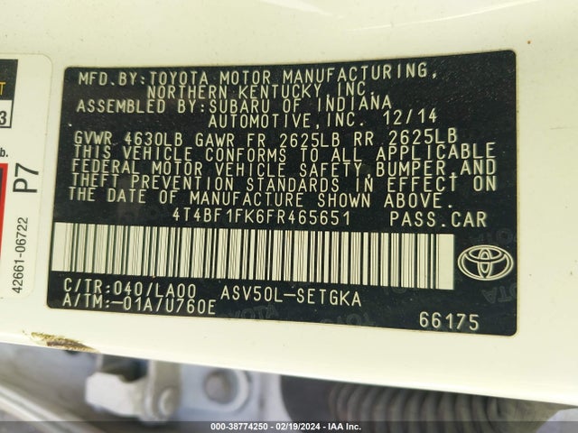Toyota CAMRY XLE 2015 4T4BF1FK6FR465651 Image 9