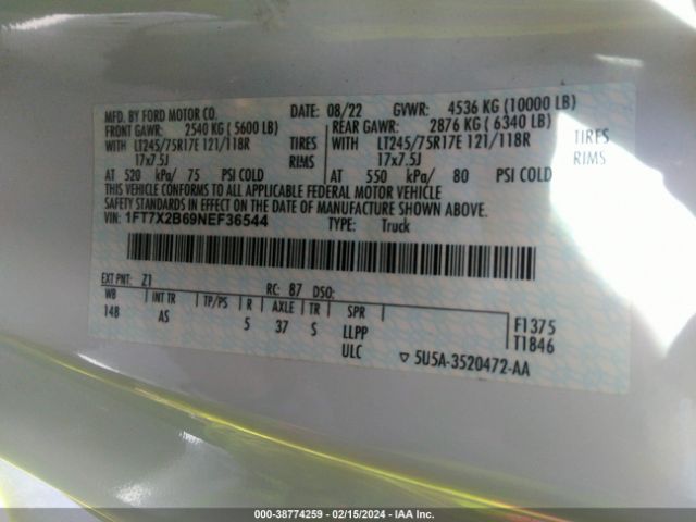 1FT7X2B69NEF36544 Ford F-250 Xl