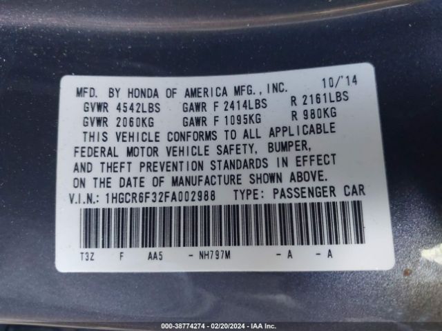 1HGCR6F32FA002988 Honda ACCORD HYBRID