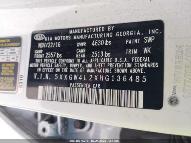 5XXGW4L2XHG136485 KIA Optima Sx Turbo