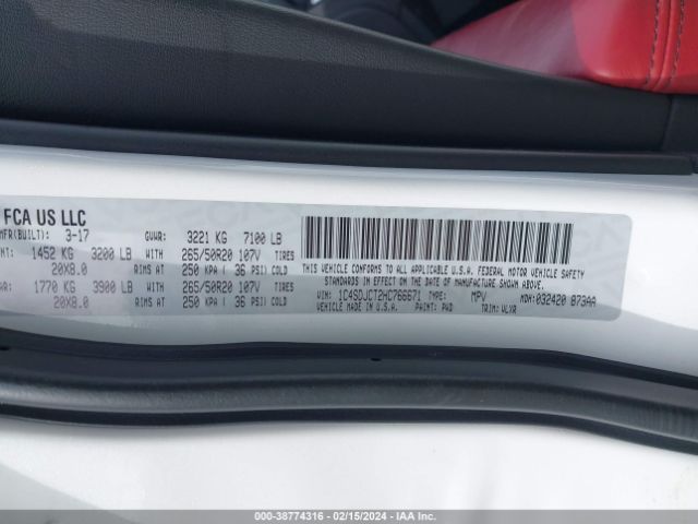 1C4SDJCT2HC766671 Dodge Durango R/t Awd