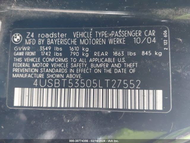 2005 BMW Z4 4USBT53505LT27552 Photo 8