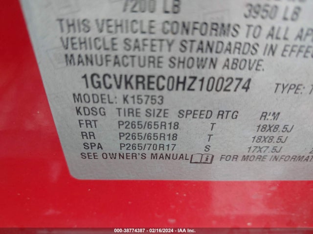 Chevrolet Silverado 1500 2lt 2017 1GCVKREC0HZ100274 Image 9