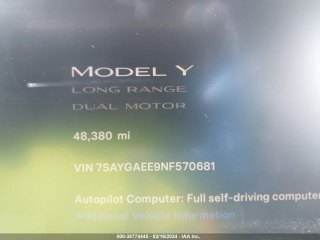 7SAYGAEE9NF570681 Tesla Model Y Long Range Dual Motor All-wheel Drive