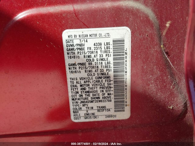 Nissan Rogue Select S 2014 JN8AS5MT2EW622799 Image 9
