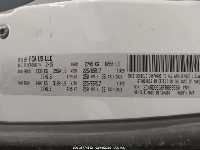 2C4RDGBG8FR689590 Dodge Grand Caravan American Value Pkg