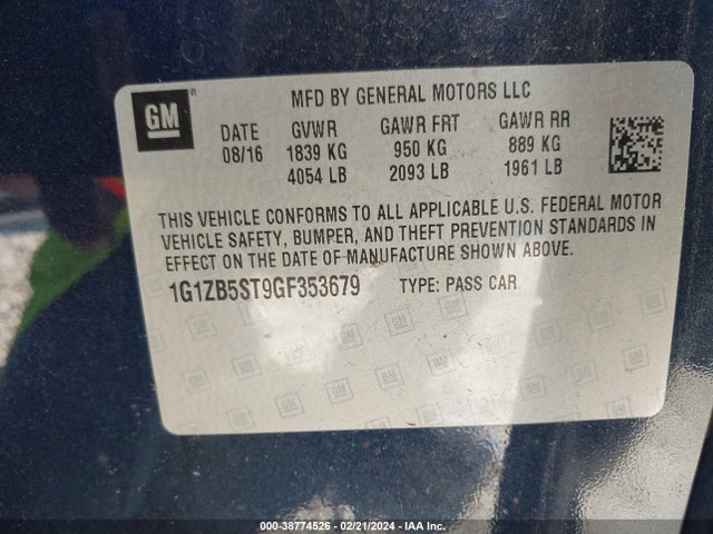 Chevrolet MALIBU LS 2016 1G1ZB5ST9GF353679 Image 9