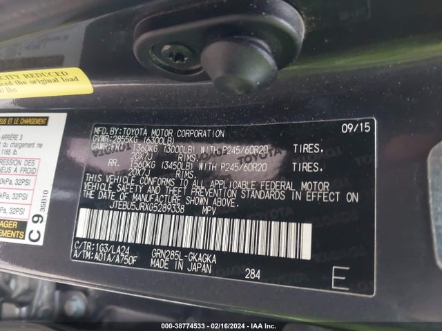 Toyota 4runner Limited 2016 JTEBU5JRXG5289338 Image 9