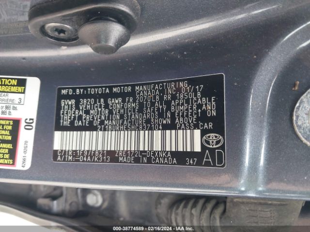 2T1BURHE5HC837104 Toyota COROLLA LE