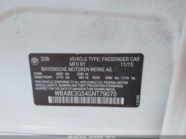 WBA8E3G54GNT79070 BMW 328i Xdrive