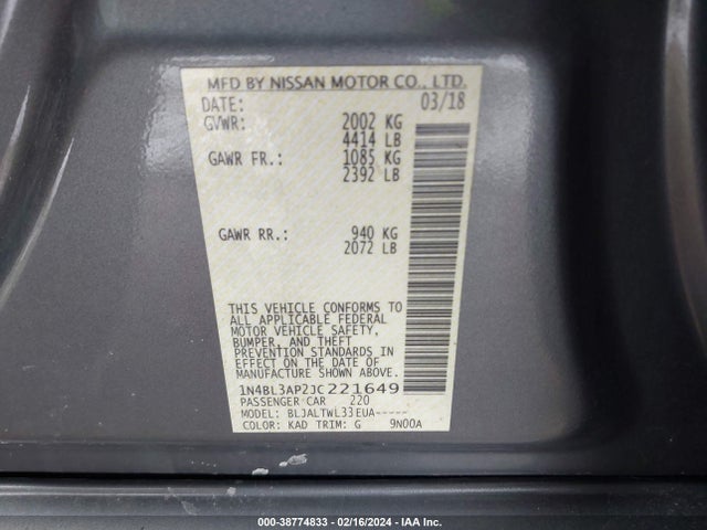 Nissan Altima 3.5 Sl 2018 1N4BL3AP2JC221649 Image 9