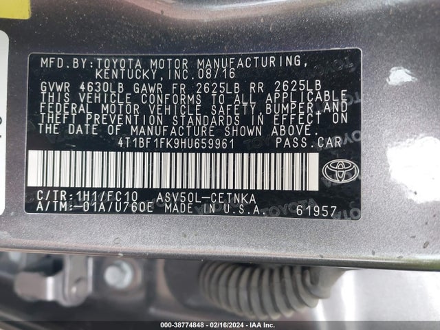 Toyota CAMRY LE 2017 4T1BF1FK9HU659961 Image 9