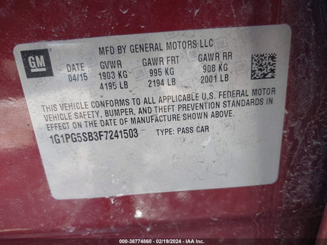 Chevrolet CRUZE LTZ 2015 1G1PG5SB3F7241503 Image 9