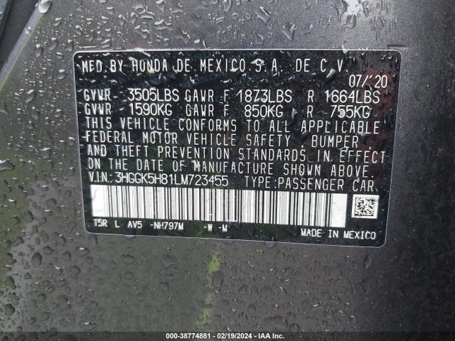 Honda FIT EX 2020 3HGGK5H81LM723455 Image 9