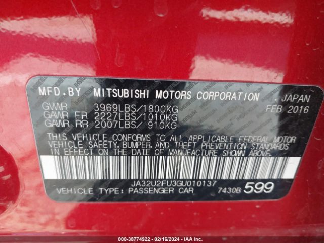 JA32U2FU3GU010137 Mitsubishi LANCER ES