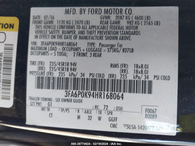 Ford Fusion Titanium 2017 3FA6P0K94HR168064 Image 9
