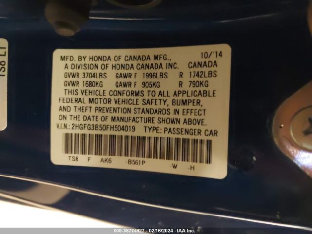 2HGFG3B50FH504019 Honda Civic Lx