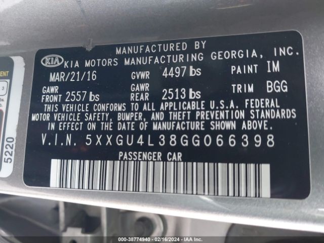 5XXGU4L38GG066398 KIA OPTIMA EX