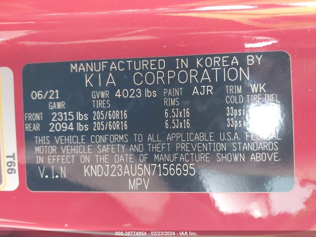 KIA SOUL LX 2022 KNDJ23AU5N7156695 Image 9