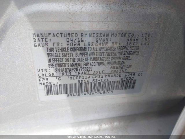 Nissan SENTRA SR 2016 3N1AB7AP2GY268229 Image 9