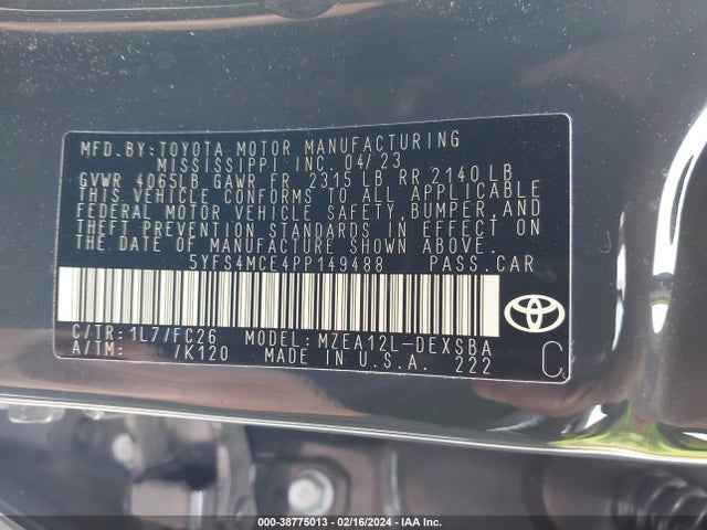 Toyota COROLLA SE 2023 5YFS4MCE4PP149488 Image 9