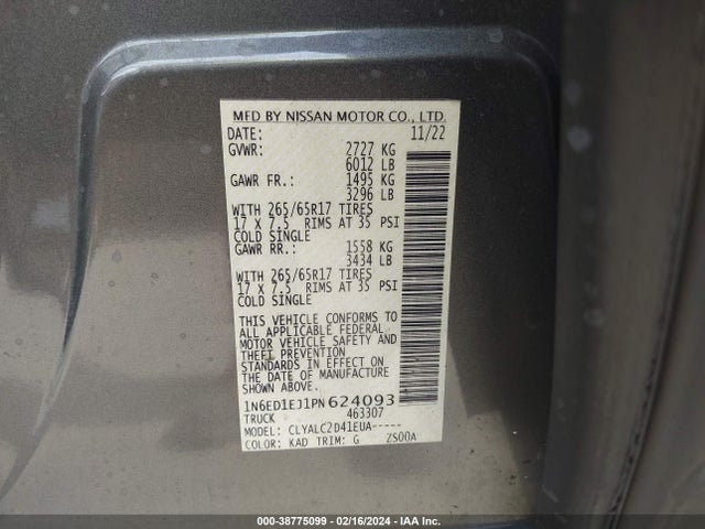 Nissan Frontier Sv 4x2 2023 1N6ED1EJ1PN624093 Image 9