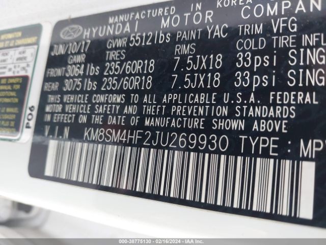 Hyundai Santa Fe Se 2018 KM8SM4HF2JU269930 Image 9