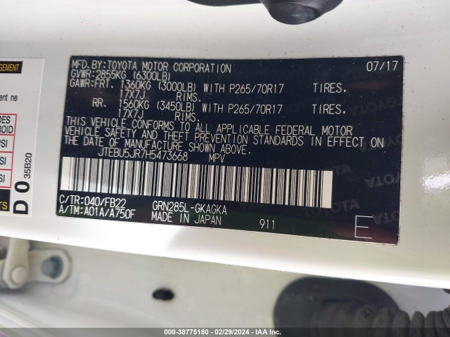 Toyota 4RUNNER SR5 2017 JTEBU5JR7H5473668 Image 9