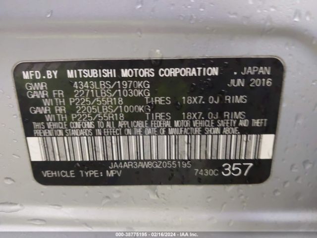 JA4AR3AW8GZ055195 Mitsubishi Outlander Sport 2.4 Es