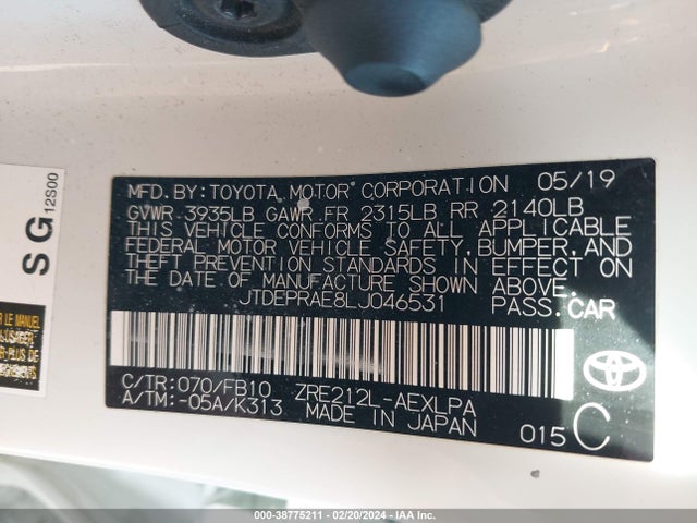 Toyota COROLLA LE 2020 JTDEPRAE8LJ046531 Image 9