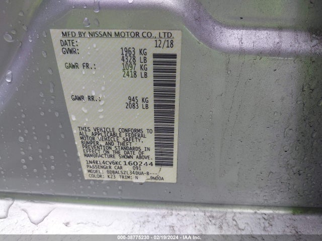 Nissan Altima 2.5 Sr 2019 1N4BL4CV6KC160244 Image 9