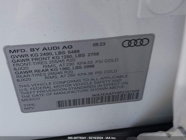 2023 AUDI Q5 WA1EAAFY6P2151505 Photo 8