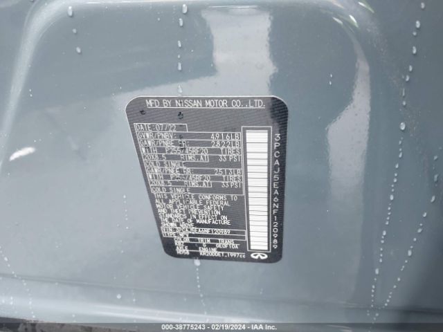 3PCAJ5EA6NF120989 Infiniti Qx50 Sensory