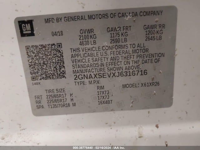 Chevrolet EQUINOX LT 2018 2GNAXSEVXJ6316716 Image 9