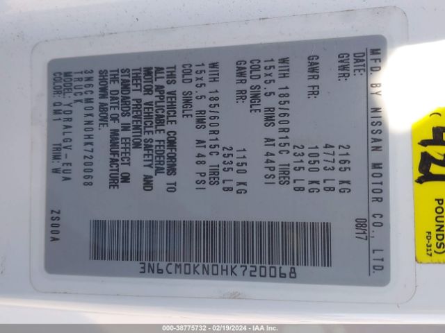 3N6CM0KN0HK720068 Nissan NV200 SV