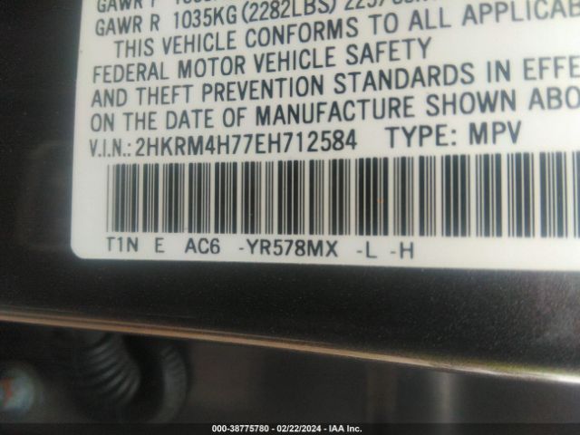 2HKRM4H77EH712584 Honda Cr-v Ex-l