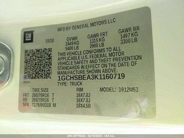 Chevrolet Colorado Wt 2019 1GCHSBEA3K1160719 Image 9